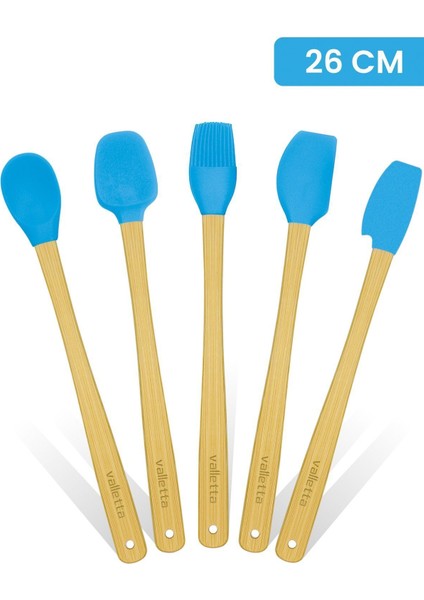 Indigo 5'li Turkuaz Bambu Silikon Spatula Seti Uzun 26 Cm