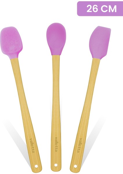 Indigo 3'lü Pembe Bambu Silikon Spatula Seti Uzun 26 Cm