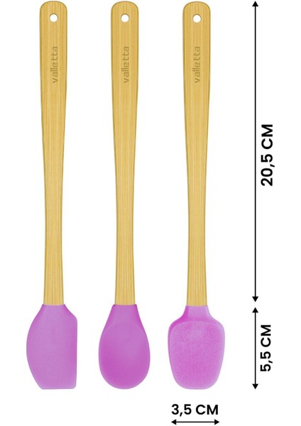 Indigo 3'lü Pembe Bambu Silikon Spatula Seti Uzun 26 Cm