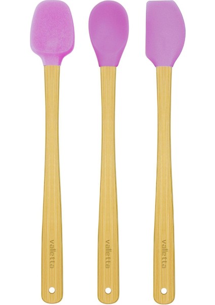 Indigo 3'lü Pembe Bambu Silikon Spatula Seti Uzun 26 Cm