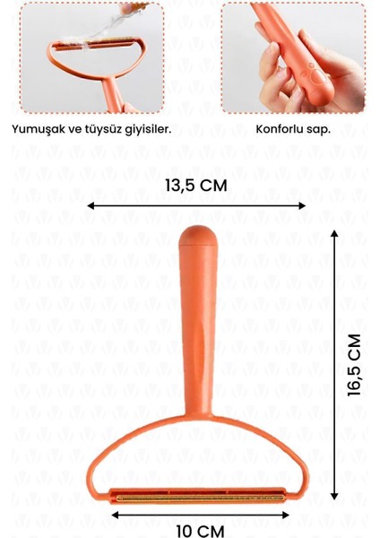 Aren Çift Taraflı Elbise Tiftik Ve Tüy Toparlayıcı Kazak Halı Plastik Tüy Alma Turuncu