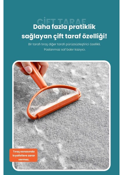 Aren Çift Taraflı Elbise Tiftik Ve Tüy Toparlayıcı Kazak Halı Plastik Tüy Alma Turuncu