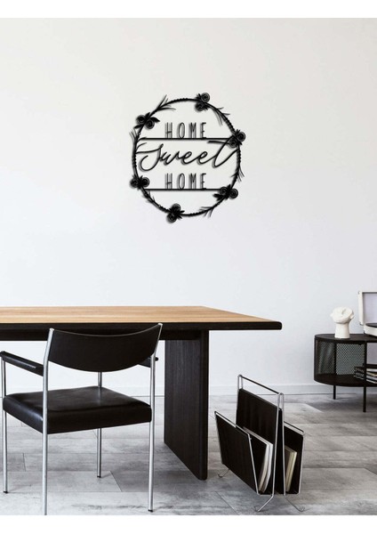 - Home Sweat Home Yazısı Metal Duvar Tablosu - Ev Dekorasyon - Metal Duvar Yazısı - 75 X 36 - Cm -Siyah - Text-045