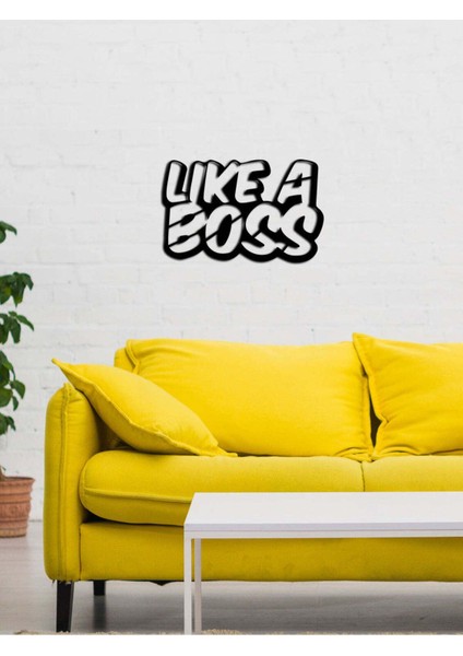 - Like A Boss Yazısı Metal Duvar Tablosu - Ev Dekorasyon - Metal Duvar Yazısı - 60 X 38 - Cm -Siyah - Text-033