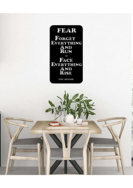 - Fear Yazısı Metal Duvar Tablosu - Ev Dekorasyon - Metal Duvar Yazısı - 45 X 80 - Cm -Siyah - Text-098