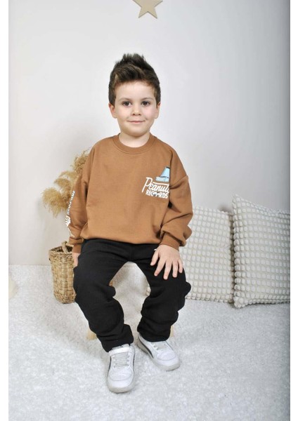 Erkek Çocuk Snoopy Modelli Pamuk Bisiklet Yaka Eşofman Takımı