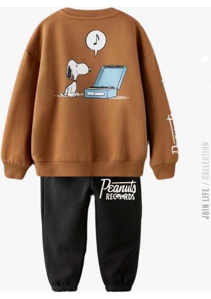 Erkek Çocuk Snoopy Modelli Pamuk Bisiklet Yaka Eşofman Takımı