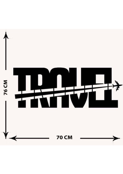 - Travel Yazısı Metal Duvar Tablosu - Ev Dekorasyon - Metal Duvar Yazısı - 70 X 26 - Cm -Siyah - Text-107