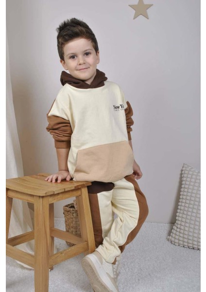 Erkek Çocuk Kanguru Cepli Pamuk Kapşonlu Eşofman Takımı