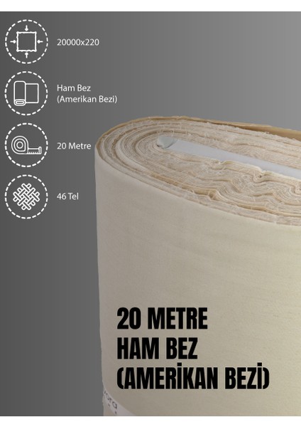 %100 Pamuk 46 Tel Amerikan Bezi Ham Bez Punch Kumaş - Krem 2000x2