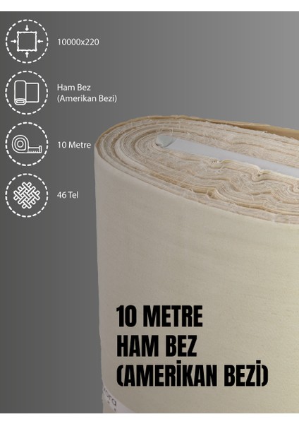 %100 Pamuk 46 Tel Amerikan Bezi Ham Bez Punch Kumaş - Krem 1000x2