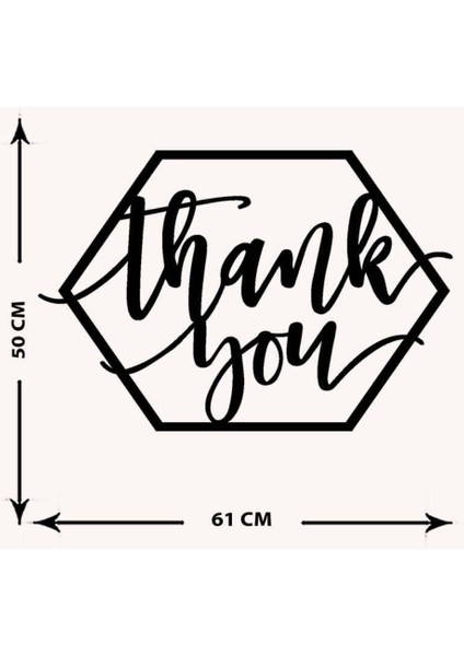 - Thank You Yazısı Metal Duvar Tablosu - Ev Dekorasyon - Metal Duvar Yazısı - 61 X 50 - Cm -Siyah - Text-082