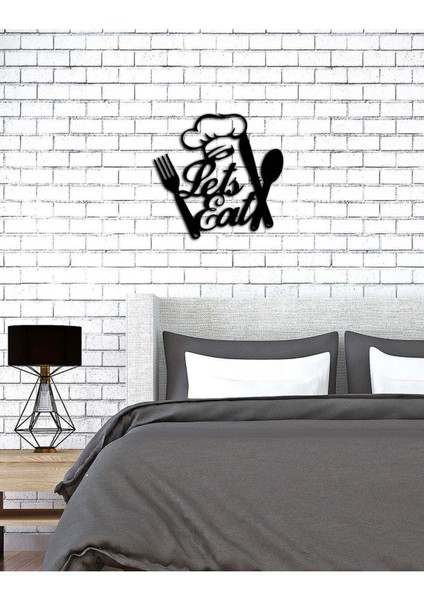 - Let's Eat Yazısı Metal Duvar Tablosu - Ev Dekorasyon - Metal Duvar Yazısı - 50 X 51 - Cm -Siyah - Text-110