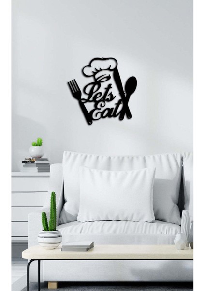 - Let's Eat Yazısı Metal Duvar Tablosu - Ev Dekorasyon - Metal Duvar Yazısı - 50 X 51 - Cm -Siyah - Text-110