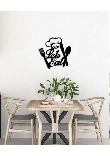 - Let's Eat Yazısı Metal Duvar Tablosu - Ev Dekorasyon - Metal Duvar Yazısı - 50 X 51 - Cm -Siyah - Text-110