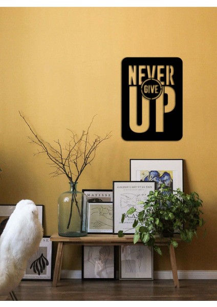 - Never Give Up Yazısı Metal Duvar Tablosu - Ev Dekorasyon - Metal Duvar Yazısı - 50 X 68 - Cm -Siyah - Text-091