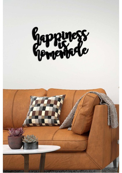 - Happines Is Homemade Yazısı Metal Duvar Tablosu - Ev Dekorasyon - Metal Duvar Yazısı - 67 x 40 - cm -Siyah - TEXT-011