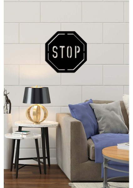 - Stop Icon Yazısı Metal Duvar Tablosu - Ev Dekorasyon - Metal Duvar Yazısı - 40 x 40 - cm -Siyah - TEXT-012