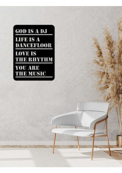 - God Is A Dj Yazısı Metal Duvar Tablosu - Ev Dekorasyon - Metal Duvar Yazısı - 53 x 70 - cm -Siyah - TEXT-017