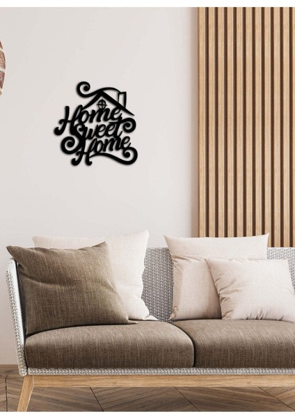 - Home Sweat Home Yazısı Metal Duvar Tablosu - Ev Dekorasyon - Metal Duvar Yazısı - 55 X 55 - Cm -Siyah - Text-122