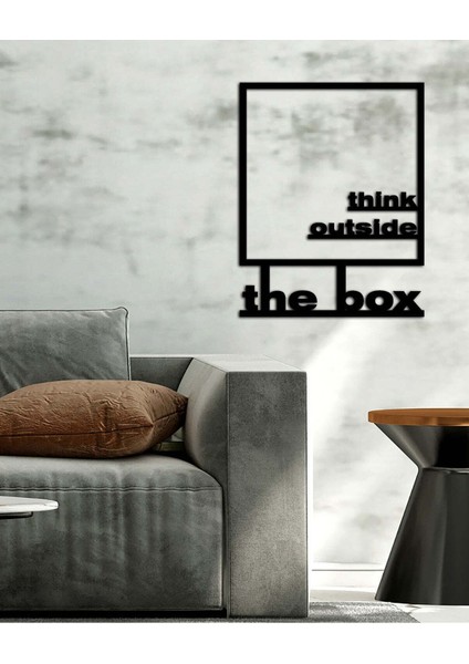 - Think Outside The Box Yazısı Metal Duvar Tablosu - Ev Dekorasyon - Metal Duvar Yazısı - 64 X 50 - Cm -Siyah - Text-137