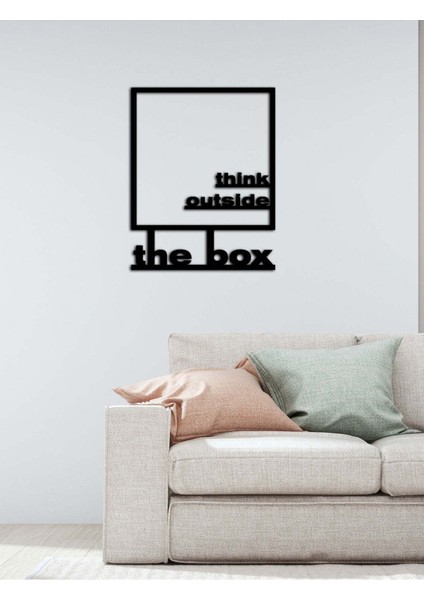 - Think Outside The Box Yazısı Metal Duvar Tablosu - Ev Dekorasyon - Metal Duvar Yazısı - 64 X 50 - Cm -Siyah - Text-137