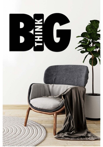 - Big Think Yazısı Metal Duvar Tablosu - Ev Dekorasyon - Metal Duvar Yazısı - 49 X 82 - Cm -Siyah - Text-061