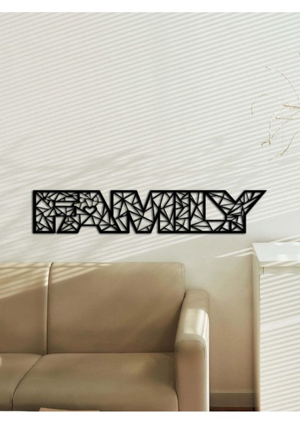 - Family Yazısı Metal Duvar Tablosu - Ev Dekorasyon - Metal Duvar Yazısı - 89 X 20 - Cm -Siyah - Text-156