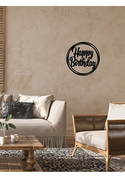 - Happy Birthday Yazısı Metal Duvar Tablosu - Ev Dekorasyon - Metal Duvar Yazısı - 60 x 60 - cm -Siyah - TEXT-032