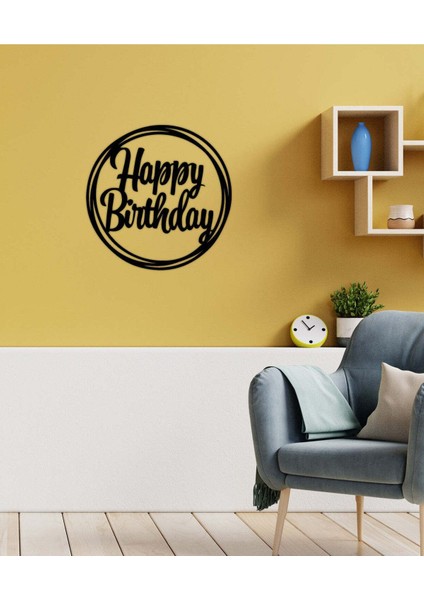 - Happy Birthday Yazısı Metal Duvar Tablosu - Ev Dekorasyon - Metal Duvar Yazısı - 60 x 60 - cm -Siyah - TEXT-032