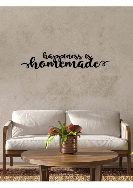 - Happiness Is Homemade Yazısı Metal Duvar Tablosu - Ev Dekorasyon - Metal Duvar Yazısı - 100 x 19 - cm -Siyah - TEXT-041