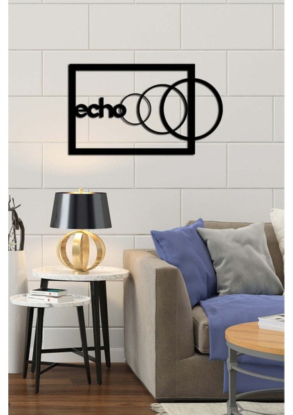 - Echo Yazısı Metal Duvar Tablosu - Ev Dekorasyon - Metal Duvar Yazısı - 60 x 35 - cm -Siyah - TEXT-052