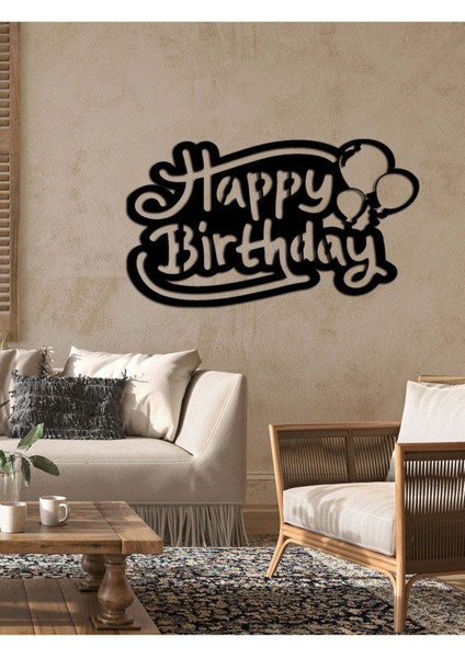 - Happy Birthdays With Ballons Yazısı Metal Duvar Tablosu - Ev Dekorasyon - Metal Duvar Yazısı - 57 x 40 - cm -Siyah - TEXT-077