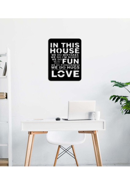 - House Rules Yazısı Metal Duvar Tablosu - Ev Dekorasyon - Metal Duvar Yazısı - 70 x 50 - cm -Siyah - TEXT-129