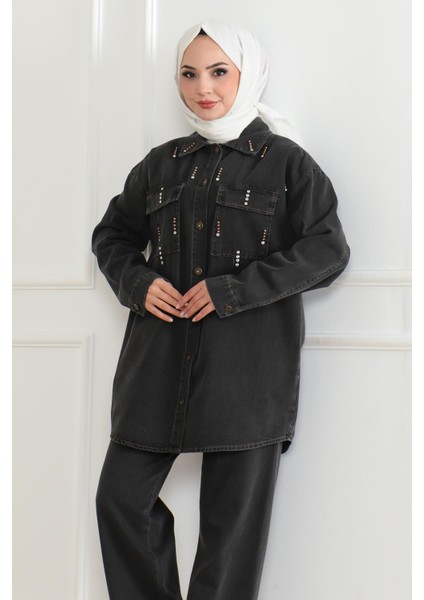 Cepli Taş Detaylı Kot Takım Füme 19207 fiyatları