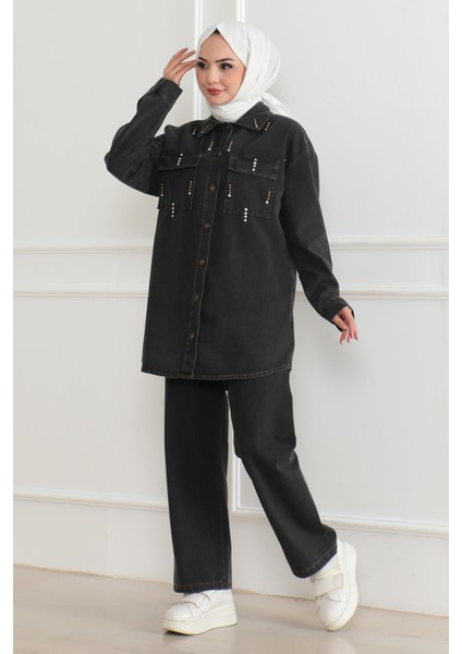 Cepli Taş Detaylı Kot Takım Füme 19207 modelleri