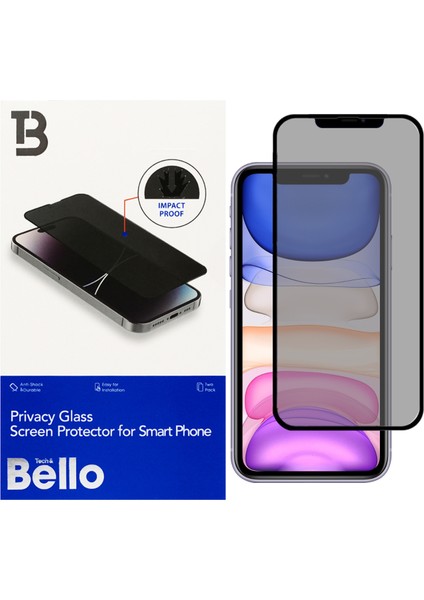 Apple iPhone 11 Uyumlu Defender Ekran Koruyucu Privacy (Hayalet) Temperli Tam Kaplama Kırılmaz Cam