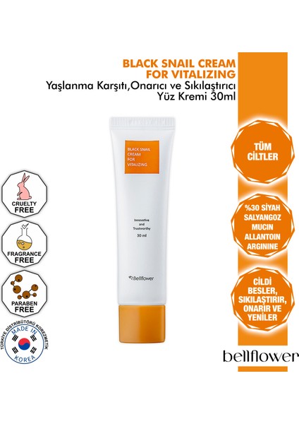 %30 Siyah Salyangoz ve Hyaluron Içeren Yenileyici, Onarıcı, Nemlendirici, Yaşlanma Karşıtı Krem 30ML