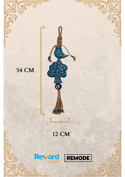 Nazar Boncuklu Seramik Ağaç ve Yavru Kuş Desenli Nar Dekoratifli Çok Amaçlı Duvar Süs Eşyası 12 x 54 cm fırsatları