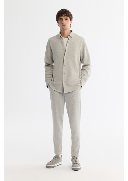 Erkek Gri Düğmeli Yaka Kolay Ütülenir Comfort Fit Gömlek A42Y2018