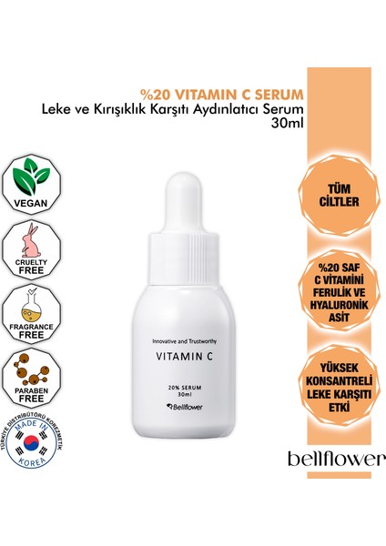 %20 Saf C Vitamini Ve Ferulik Asit Içeren, Leke Ve Yaşlanma Karşıtı Aydınlatıcı Serum 30ml