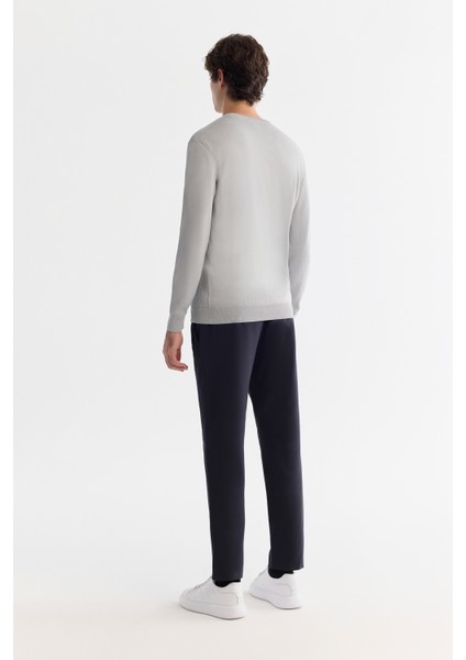 Erkek Gri Bisiklet Yaka Jakarlı Rayon Triko Kazak A42y5072