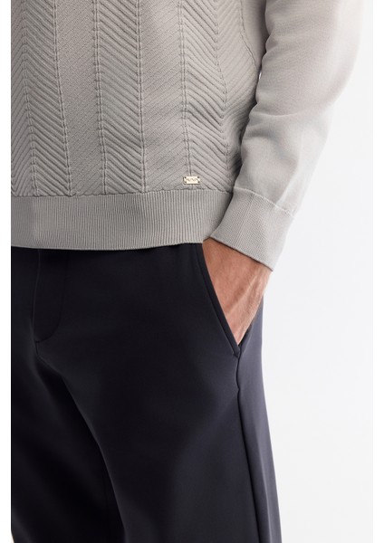 Erkek Gri Bisiklet Yaka Jakarlı Rayon Triko Kazak A42y5072