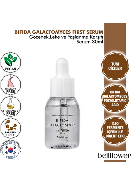 %44 Bifida %47 Galactomyces içeren Gözenek, Leke ve Yaşlanma Karşıtı Nemlendirici Serum