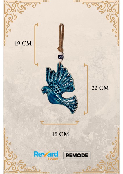 Nazar Boncuklu Seramik Görkemli Kuş Desenli Mavi Beyaz Renk Dekoratifli Çok Amaçlı Süs Eşya 15 x 22 cm fırsatları