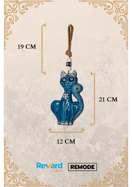 Nazar Boncuklu Seramik Çiçek Kolyeli Kedi Desenli Mavi Beyaz Dekoratifli Çok Amaçlı Süs Eşya 12 x 21 cm fırsatları