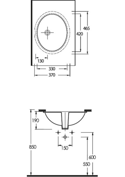 Ege Vitrifiye Pınara 46 cm Tezgahaltı Lavabo Beyaz