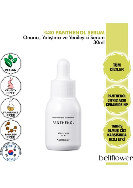 %30 Panthenol ve Seramid içeren Bariyer Onarıcı, Yatıştırıcı, Yenileyici ve Nemlendirici Serum