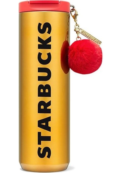 ® Paslanmaz Çelik Termos - Ponponlu - Altın Rengi - 473 ml - 11159136