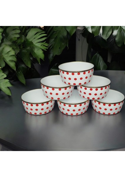 Emaye Gold Detay Puantiyeli 12 cm 6 Lı Çorba Kase Hoşaflık Çerezliklik